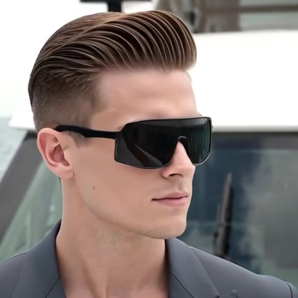 Shield Sunglasses‎ Men's Sport UV400 Protection Dark Black Lens Trendy Fishing